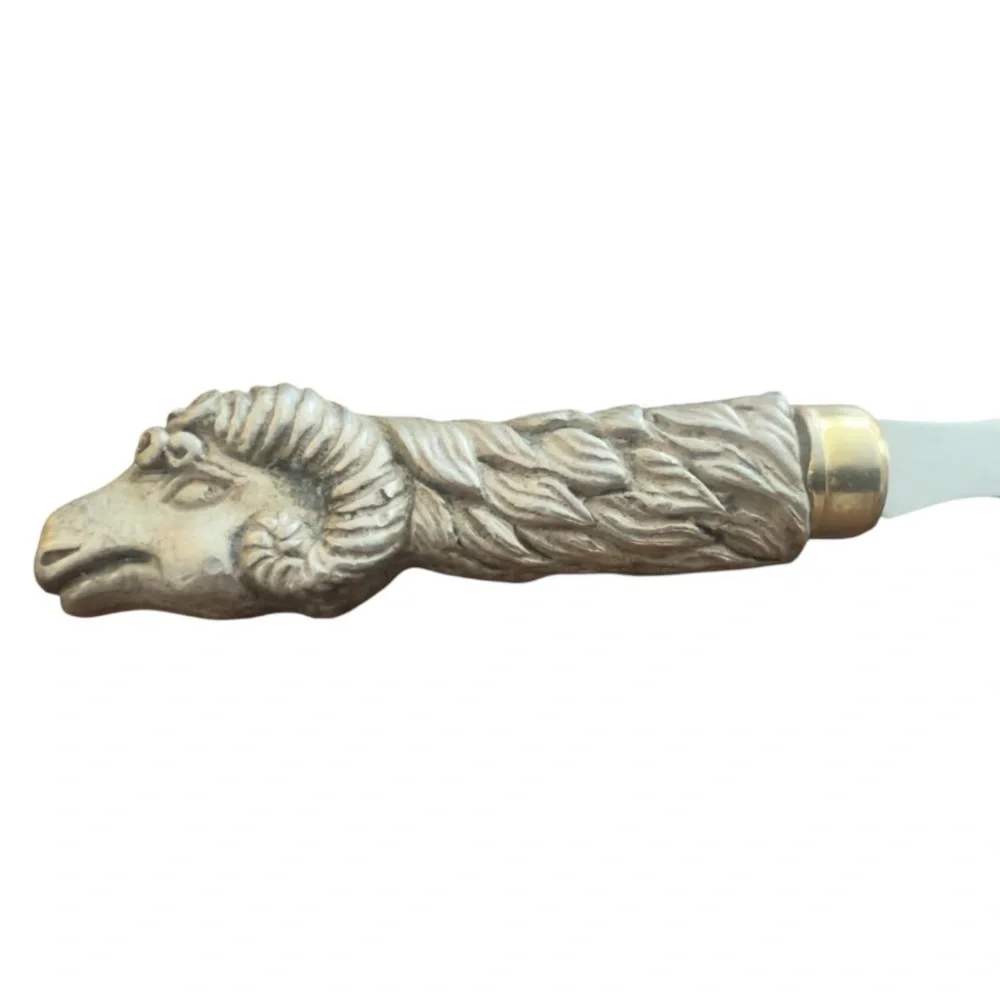Vintage Ram Handle Pewter and Silver Plated Butter Knife‎ or Cheese Spreader